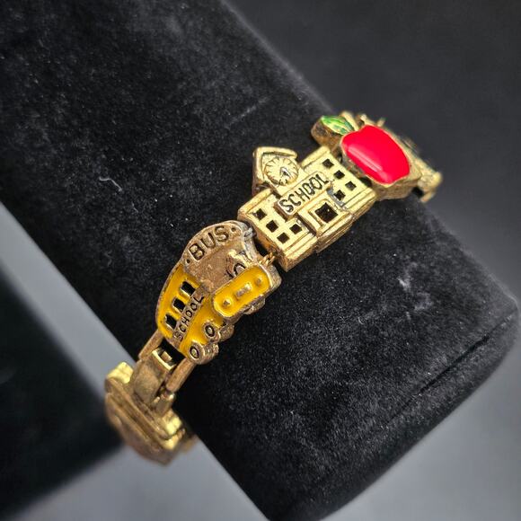 Teacher Themed Slide Charm Bracelet Teaching Vintage Costume Jewelry - Picture 1 of 8